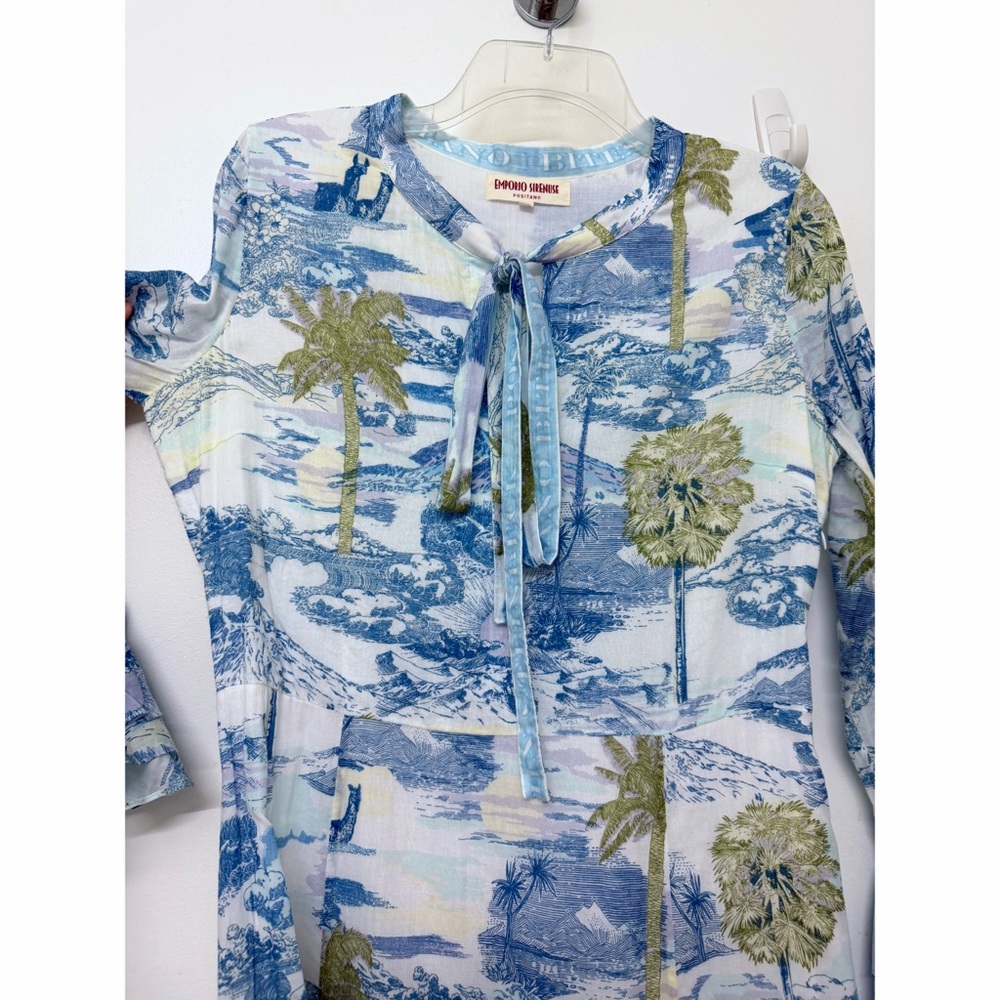 Emporio Sirenuse Tracey Vesuvius Caftan Maxi Dress Blue Volcano Floral Print M L - Picture 7 of 16
